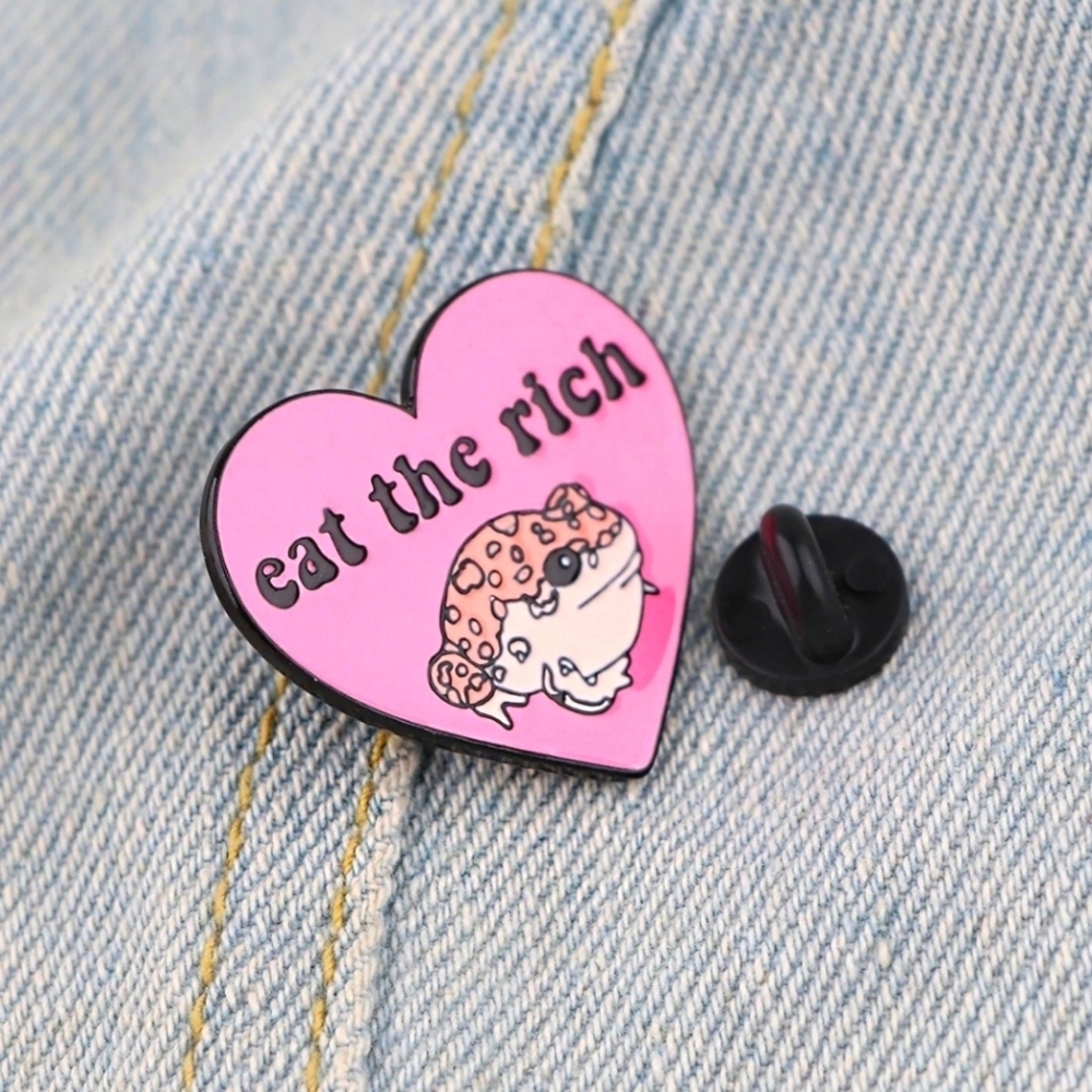 Pink Heart Enamel Pin Frog Eat The Rich